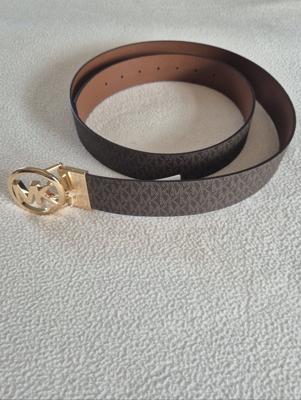 NWOT MICHAEL KORS Women’s PLUS 1X REVERSIBLE LEATHER BELT GOLD  MK LOGO BUCKLE